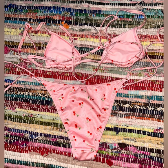PacSun Pink Cherry Print Bikini Top and Bottoms - Picture 2 of 5